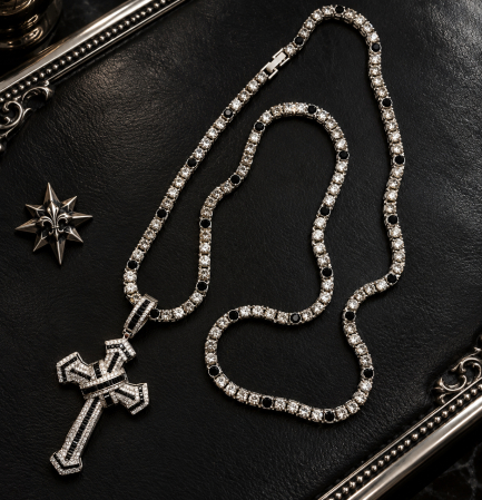Lant Tennis Black-White Full Diamonds Cross 70 CM [2]