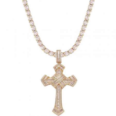 BIJUTERII DAMA - Lant Tennis Gold Cross 14K Plated 45 CM /  3MM