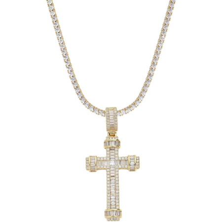 BIJUTERII DAMA - Lant Tennis Gold Cross 14K Plated 45 CM /  3MM