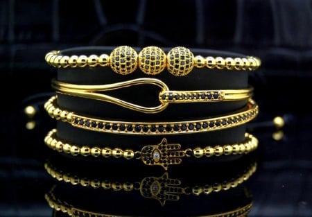 Luxury Set 4 Brooks Gold 14K Bracelets Lady [1]
