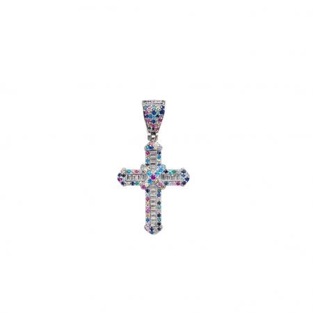 PANDANTIVE ARGINT - Pandantiv Argint 925 Cruce Cristale Multicolor