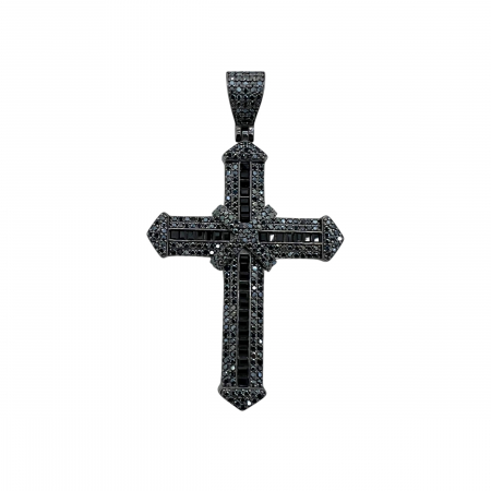 PANDANTIVE ARGINT - Pandantiv Argint 925 Cruce Mare 5 CM Full Black