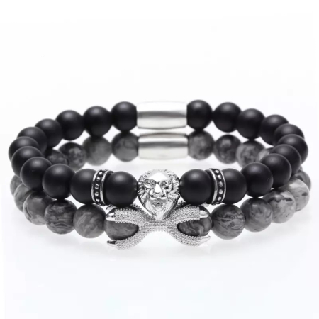 BRATARI PIETRE NATURALE - Set 2 Bratari Brooks Agate Lion Collection