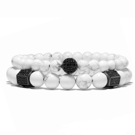 BRATARI PIETRE NATURALE - Set 2 Bratari Brooks Agate White