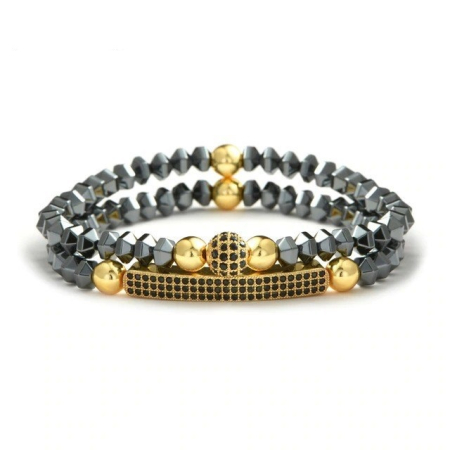 BRATARI PIETRE NATURALE - Set 2 Bratari Brooks Black Elements Gold Charms