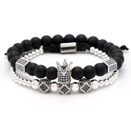 BRATARI PIETRE NATURALE - Set 2 Bratari Brooks Black&Silver Imperator