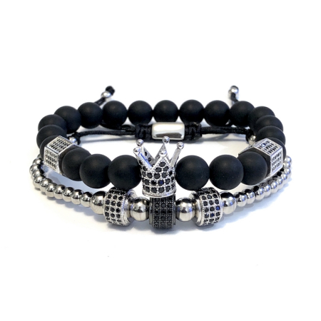 BRATARI PIETRE NATURALE - Set 2 Bratari Brooks BlackSilver Collection