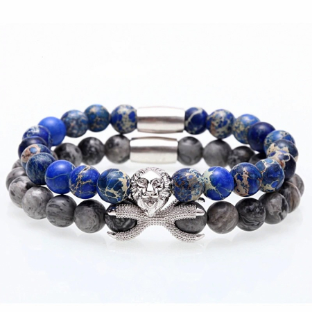 PROMOTII - Set 2 Bratari Brooks Blue&Gray Agate Lion