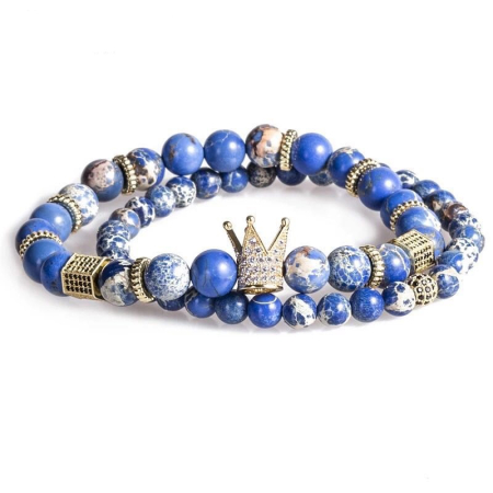 BRATARI PIETRE NATURALE - Set 2 Bratari Brooks Blue Terra Crown Agate