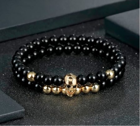 BRATARI PIETRE NATURALE - Set 2 Bratari Brooks Gold Skull
