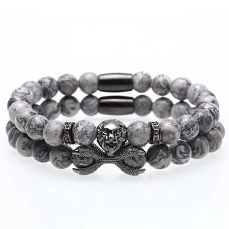 PROMOTII - Set 2 Bratari Brooks Gray Agate Black Lion