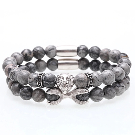 PROMOTII - Set 2 Bratari Brooks Gray Agate Lion Collection