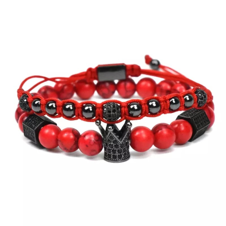 BRATARI PIETRE NATURALE - Set 2 Bratari Brooks Red Agate Crown