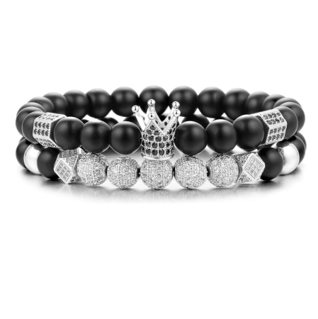 BRATARI PIETRE NATURALE - Set 2 Bratari Brooks Silver Crown