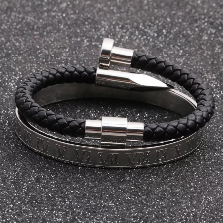SETURI SILVER - Set 2 Bratari Brooks Silver Nail Roman
