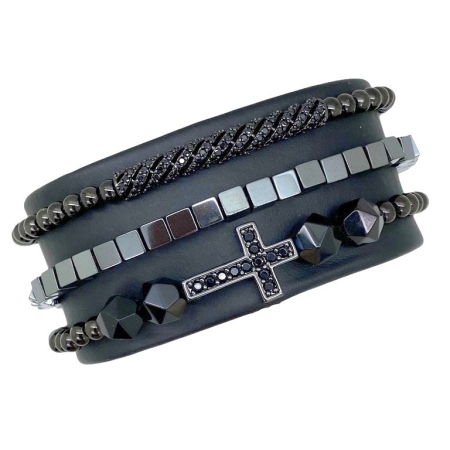 SETURI FULL BLACK - Set 3 Bratari Brooks Black Onix Cross