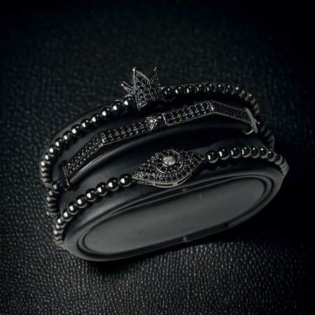 SETURI FULL BLACK - Set 3 Bratari Brooks Full Black Eye Crown