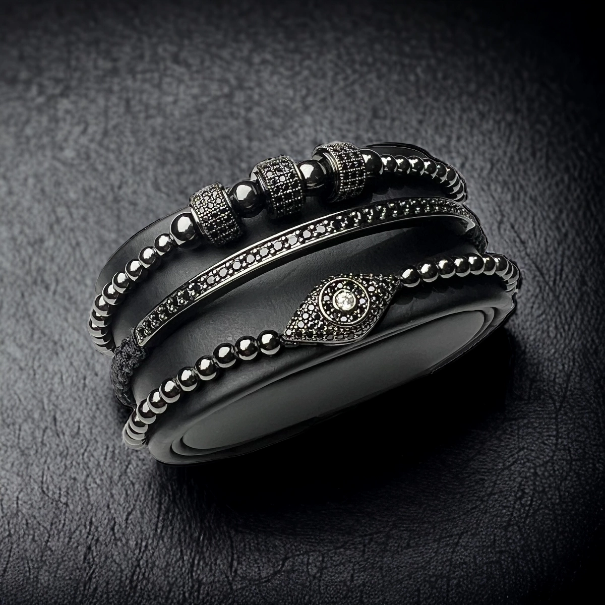 SETURI FULL BLACK - Set 3 Bratari Brooks Full Black Eye Gomora