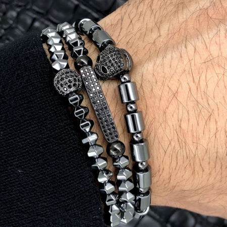 Set 3 Bratari Brooks  Hematit Skull [1]