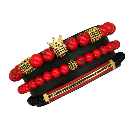 BRATARI PIETRE NATURALE - Set 3 Bratari Brooks Red Luxury Agate