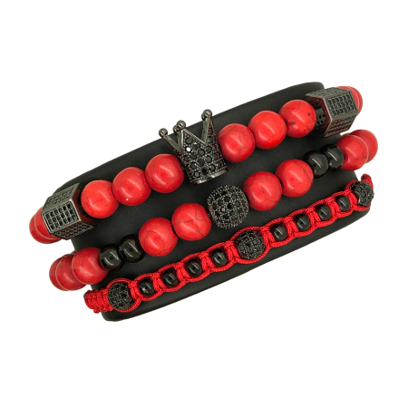 BRATARI PIETRE NATURALE - Set 3 Bratari Brooks Red Portofino