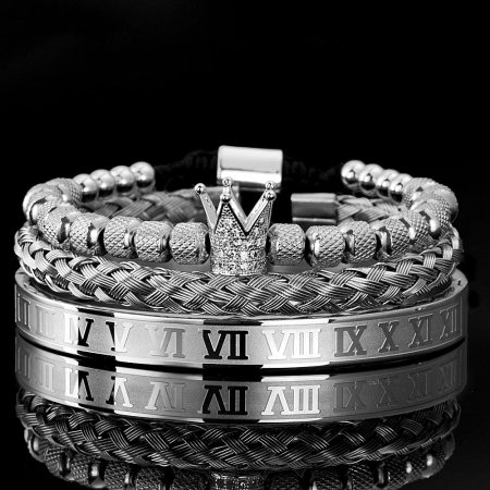 SETURI SILVER - Set 3 Bratari Brooks Silver Crown Paris
