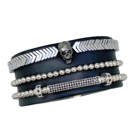 SETURI SILVER - Set 3 Bratari Brooks Silver Skull