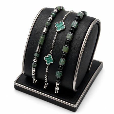BRATARI BARBATI - Set 3 Bratari Green Jad Forest Waterproof