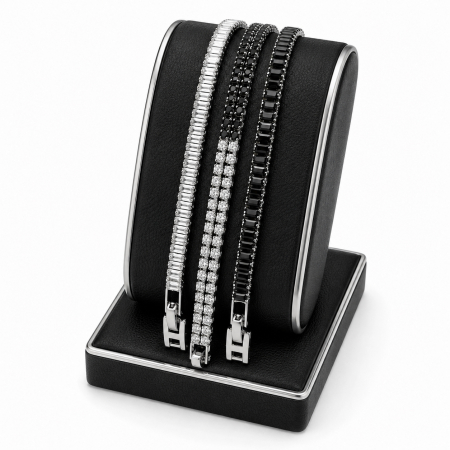 BRATARI BARBATI - Set 3 Bratari Tennis Black&White Diamonds 19 CM