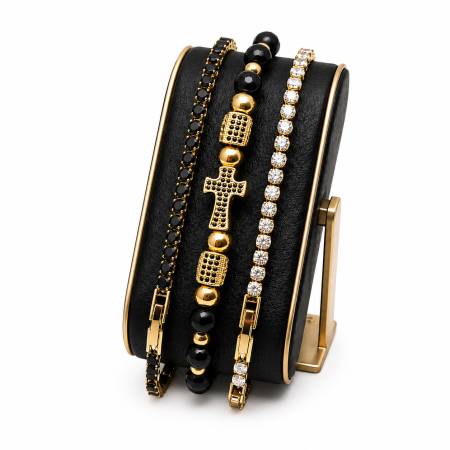 BRATARI LUXURY - Set 3 Bratari Tennis Cross GoldBlack Luxury