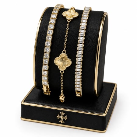 BRATARI LUXURY - Set 3 Bratari Tennis Gold 3 MM / 19 CM