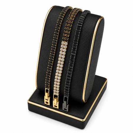 BRATARI BARBATI - Set 3 Bratari Tennis GoldBlack Diamonds