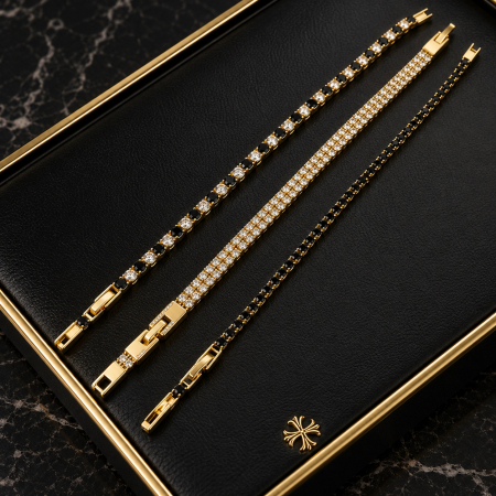 Set 3 Bratari Tennis GoldBlack Luxury [2]