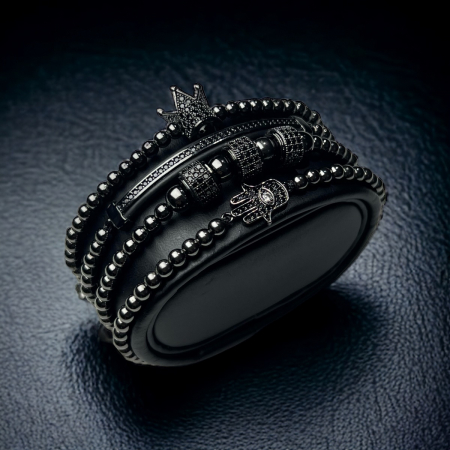 SETURI FULL BLACK - Set 4 Bratari Brooks Full Black Crown Fatima