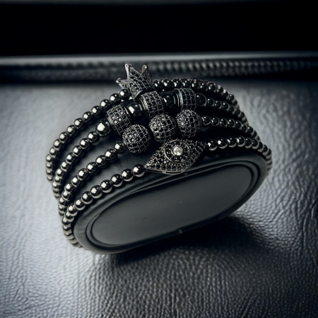 SETURI FULL BLACK - Set 4 Bratari Brooks Full Black Diamond Crown