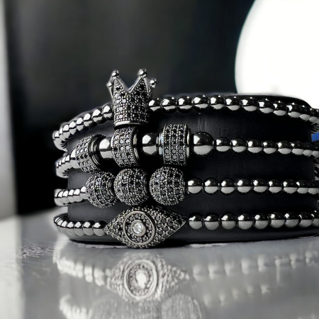 Set 4 Bratari Brooks Full Black Diamond Crown [1]