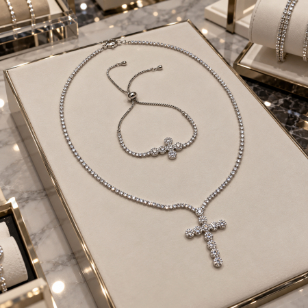 Set Angelic Colier-Bratara Full Diamonds Cross [2]