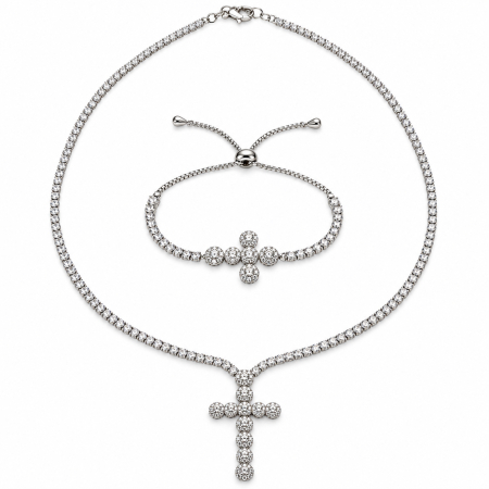 BIJUTERII DAMA - Set Angelic Colier-Bratara Full Diamonds Cross