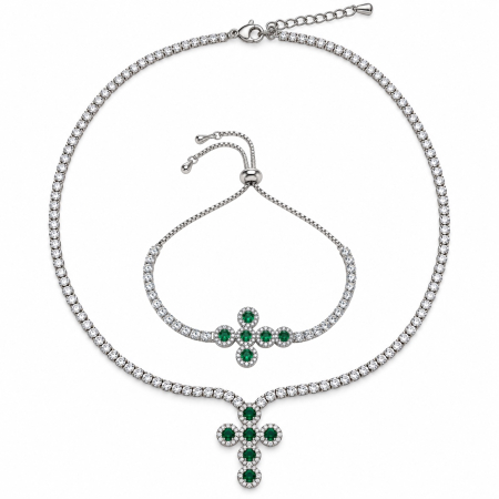 BIJUTERII DAMA - Set Angelic Colier-Bratara Full Diamonds Royal Green