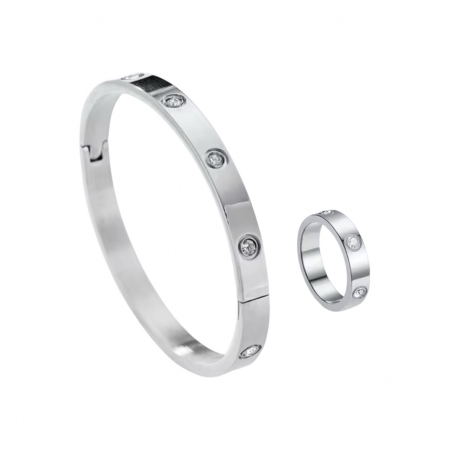 BRATARI - Set Bratara-Inel Brooks Silver Bangle Diamonds