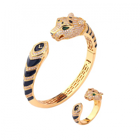 BRATARI CRISTALE - Set Bratara-Inel Gold Gatopardo Clock