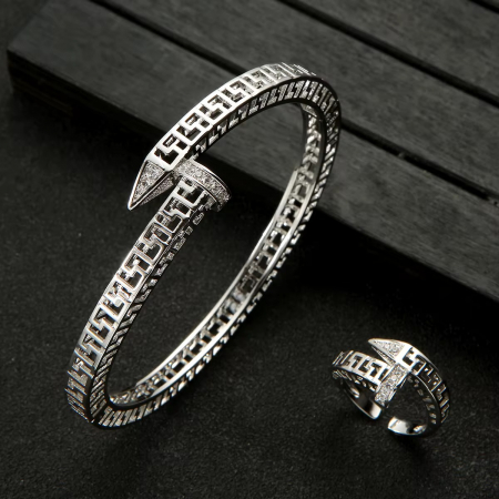 Set Bratara-Inel Silver Nail Abstract [1]