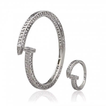 BRATARI - Set Bratara-Inel Silver Nail Abstract