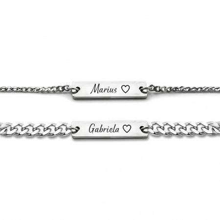BRATARI PERSONALIZATE - Set Bratari Cupluri Nume Partener Silver