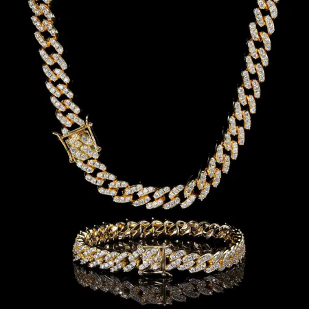 Set Brooks Cuban Gold Full Diamonds 8mm [2]
