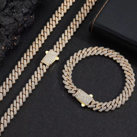 COLIERE - Set Brooks Cuban Gold Full Diamonds 8mm