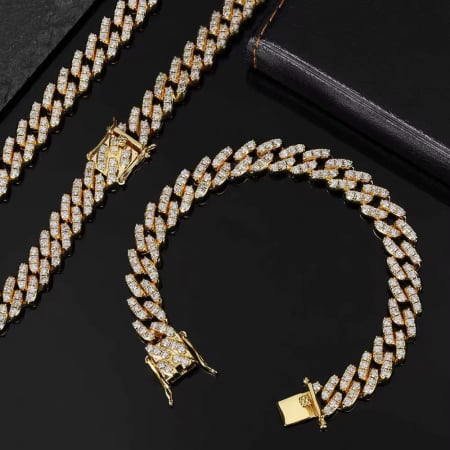 Set Brooks Cuban Gold Full Diamonds 8mm [1]