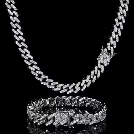 Set Brooks Cuban Silver Woman Full Diamonds [2]
