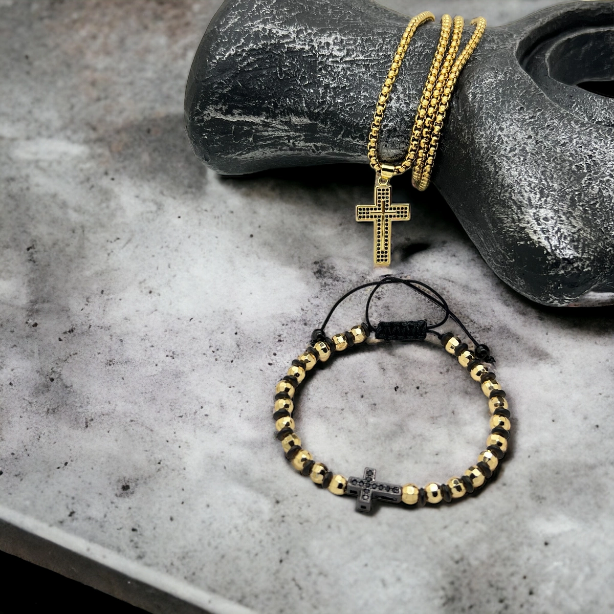 Set Brooks Lant-Bratara Gold Cross [2]