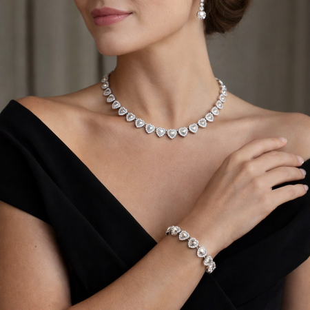 BRATARI - Set Colier Bratara Angelic Hearts Diamonds 8 MM